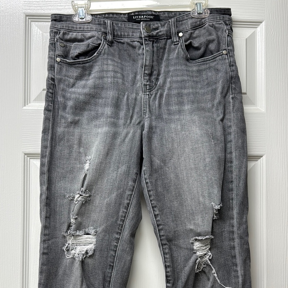 Liverpool Gray Skinny Jeans Distressed Design
